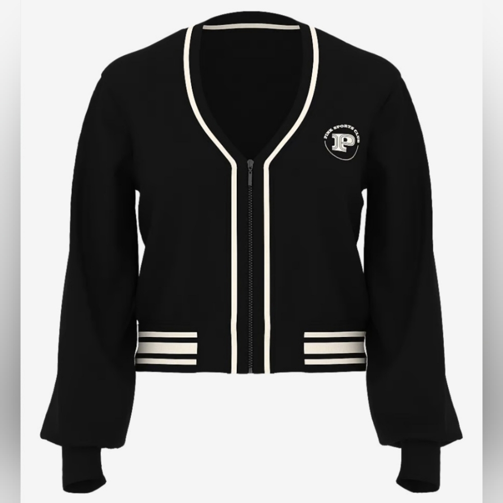 XXL Victoria's Secret PINK Ivy Fleece Front Zip Cardigan Black